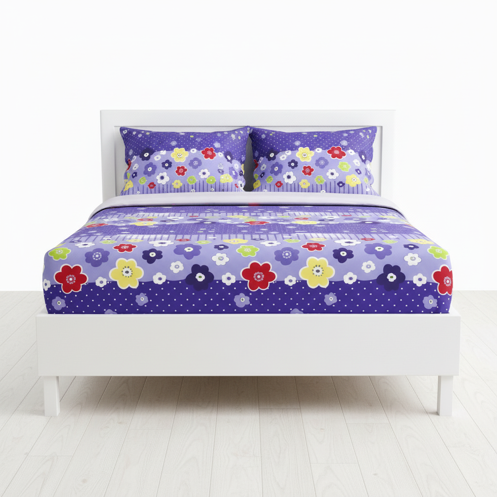 Juego de sabana estampada polialgodon flores lila