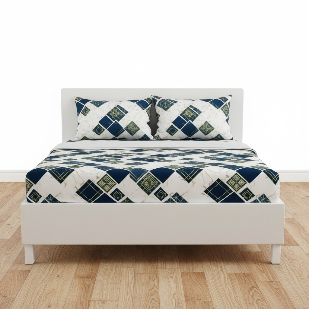 Juego de sabana estampada polialgodon figuras azul