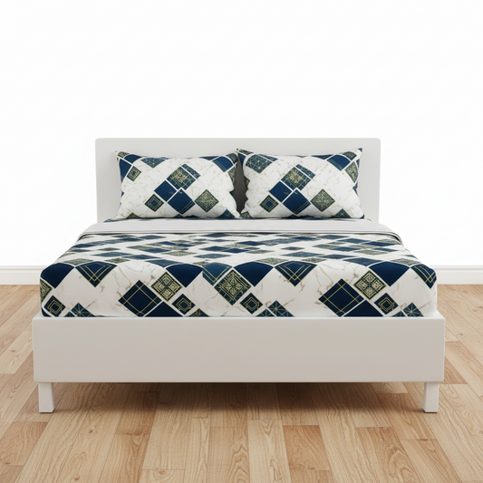 Juego de sabana estampada polialgodon figuras azul