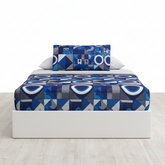 Juego de sabana estampada figuras azul oscuro