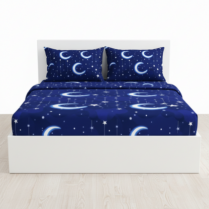 Juego de sabana estampada polialgodon luna azul
